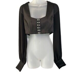 Forever 21 Crop Top Medium Festival Ballon Sleeve Goth-core Fairy Goth Black